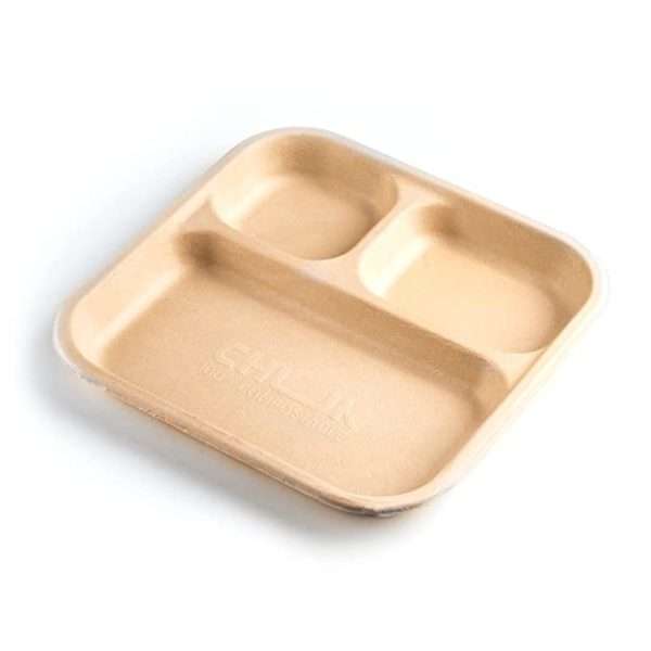 3 COMPARTMENT BIO MEAL TRAY (NATURAL)