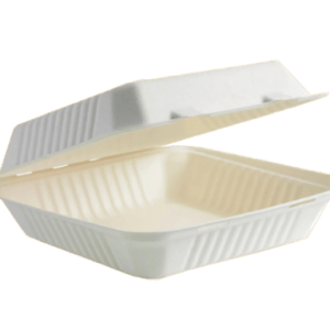 9"x 9" 1 COMPARTMENT BIO CLAMSHELL BOX (WHITE)