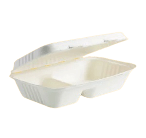 9"x 6" 2 COMPARTMENT BIO CLAMSHELL BOX (WHITE)
